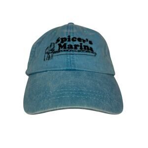 Adams Spicer's Marina Groton CT Stone Washed Teal Cotton Leather Hat Unisex OS